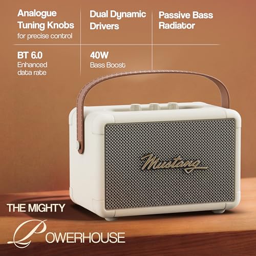 Image of GOBOULT Mustang GT 40, Dual Drivers, Bass Radiator, 6Hrs Battery, Metallic Grill, BTv 6, 40 W Bluetooth Speaker (Oxford White, Stereo Channel)
