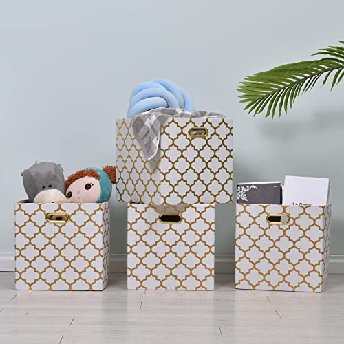 Fboxac Cube Storage Bins 13×13 Fabric Foldable Box With Handles, Collapsible Organization Basket Set Of 4 Large Capacity Drawer For Closet Shelf Cabinet Bookcase Bedroom, Halloween Lantern White Gold #TOP4