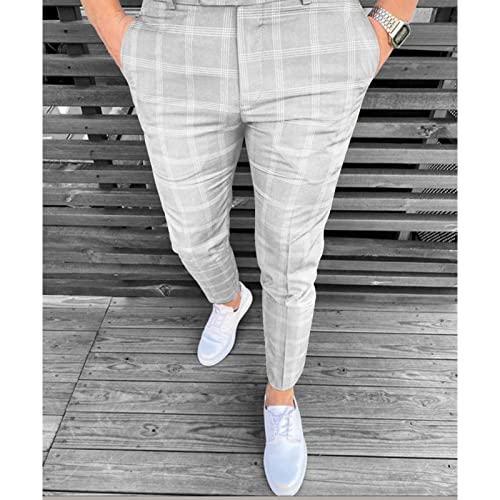 Ymosrh Men's Chino Pants Regular Dress Pants Slim Fit Plaid Pants Business Suit Casual Golf Mens Exercise XXL2