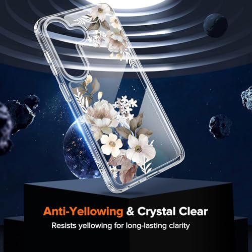 Image of Elzzi Clear Transparent Flower Cover for Samsung S26 5g Case Shockproof Floral Design Camera Protection Shockproof PC+TPU Transparent Flower Cover for Girls & Women (Grey)