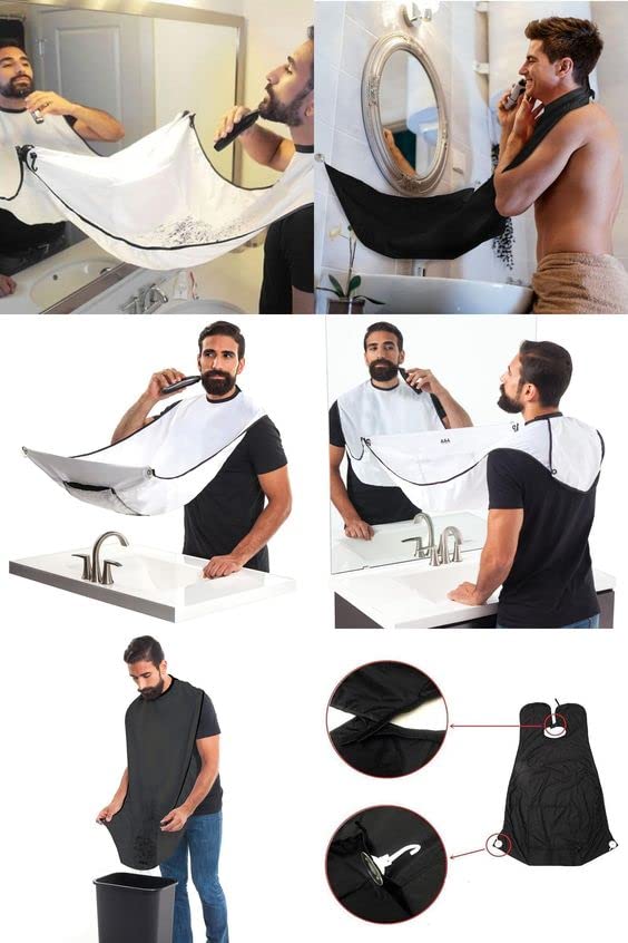 Beard Hair Clippings Catcher Shaving&Trimming Grooming Accessories Non-Stick Beard Cape Grooming Cloth, Waterproof with 2 Suction Cups, Best Gifts for Modern Men-Black/white Multicolor 3