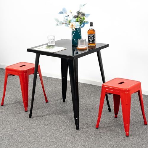 Image of Brage Living 18 Inch Industrial Metal Stools Set of 2, Short Stackable Classroom Stools, Backless Metal Dining Chairs for Indoor Outdoor Kitchen (Red)