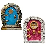 YOFDAL 2 Pezzi Porte Di Legno Delle Fate,Giardino Delle Fate,Ornamenti Da Giardinos In Miniatura Della Porta Dell'Elfo,Scultura Artistica In Miniatura Della Fates,Accessori Decorativi Da Giardino