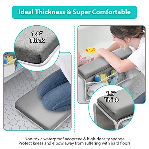 KingSo Bath Kneeler and Elbow Rest Pad Set 1.5'' Thick Baby Bath Kneeling Pad Non-Slip Thick Cushion Quick Drying Bathing Kneeling Mat Bathtub Knee Saver with 4 Mesh Bags 3 Squeeze Toys for Bathing