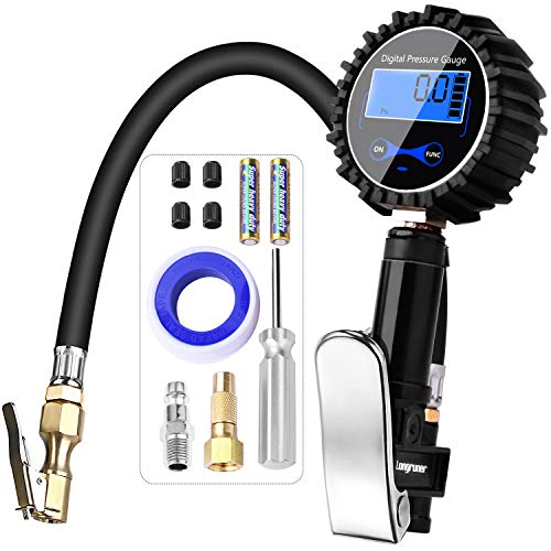 200 PSI Manómetro Digital, Medidor de Presión de Neumáticos con Manguera y Acoplador para Motocicleta, Bcicleta y Coche Pantalla LCD LV12