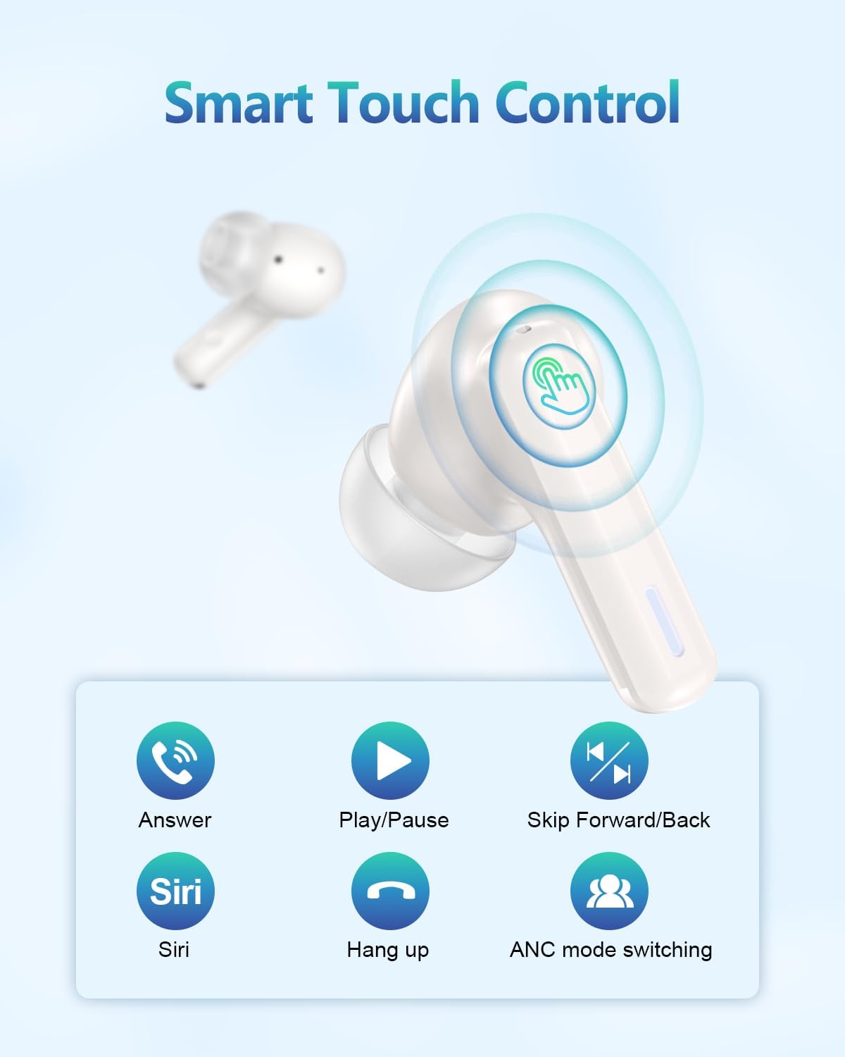 Wireless Earbuds Bluetooth Headphones, Ear Buds with Touch Screen, ANC ENC Noise Cancelling Transparency Mode, 40H Stereo Deep Bass, IPX7 Waterproof, Clear Calls, 5 EQ for iOS Android (Beige) - Image 6