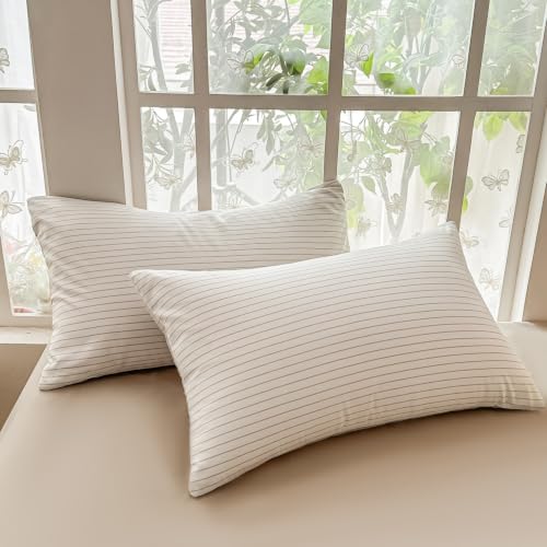Bettwäsche 135x200 Weiß Braun Gestreift Bettbezug + 1 Kissenbezug 80x80cm – Ansicht 6
