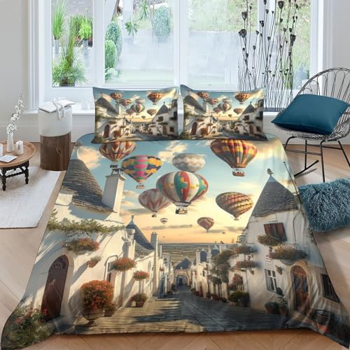 Housse de couette 200x200 montgolfière 3D en microfibre premium super douce - 3