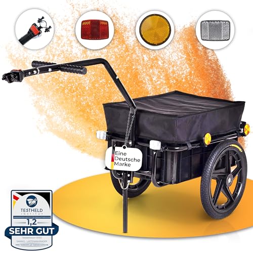SAMAX Transportanhänger 70 Liter / 60 Kg Fahrradanhänger Lastenanhänger mit Kupplung Fahrrad Anhänger Handwagen mit Kunststoffwanne in Schwarz