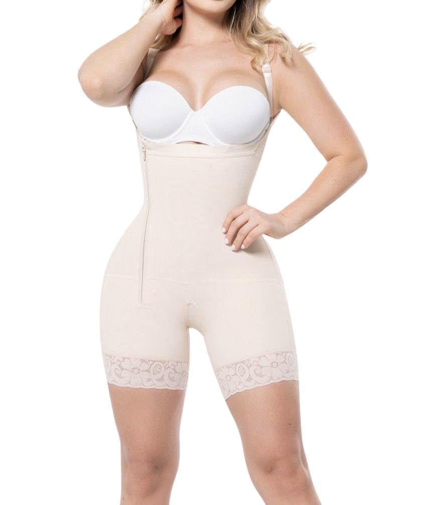 Faja Medio Muslo Ref AS006 - Compresión Fuerte con Cierre Lateral y Broches Internos, Refuerzo Abdominal, Realce de Glúteos, Abertura Perineal y Cargaderas Fijas
