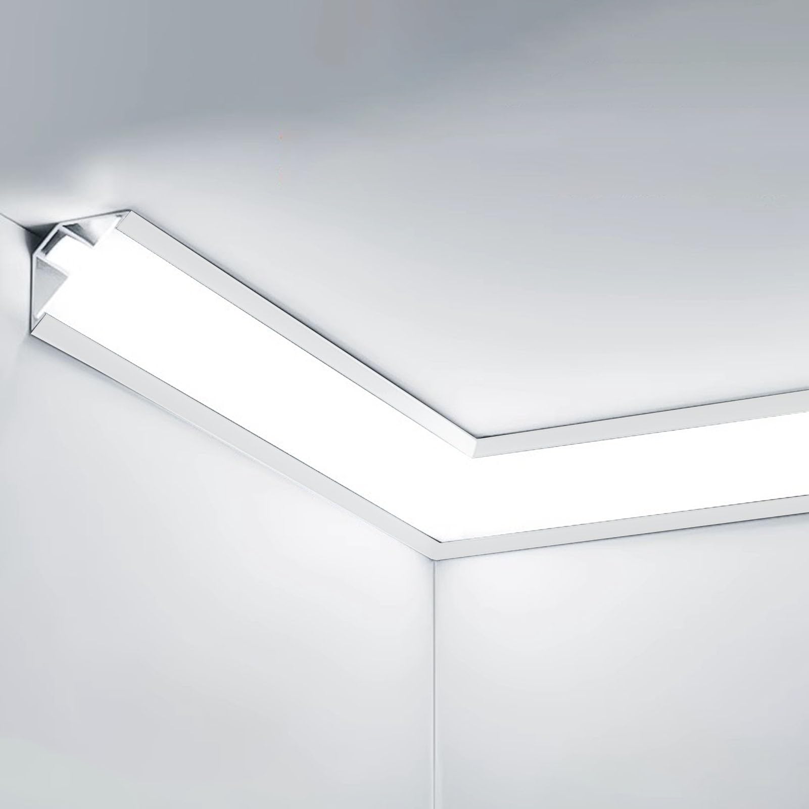 Vibeo LED Track Ceiling Crown Molding Lighting, Linear Crown Molding Trim Lights for Indirect Lighting, Top Corner Aluminum Cove Molding LED with Acrylic Cover(White,2.5m(8.2ft))