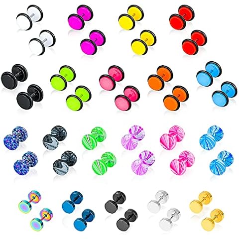 20 Pairs Stainless Steel Men Women Stud Earrings Set Ear Piercing Plugs Tunnel Fake Gauges Faux Plug Gauge Earrings Back Stud, 20 Colors Cover