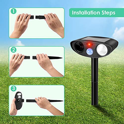 Clever sprouts Dog Cat Repellent, Ultrasonic Animal Repellent with Motion Sensor and Flashing Lights Outdoor Solar Powered Waterproof Farm Garden Yard Repellent, Cats, Dogs, Foxes, Birds, Skunks, Rod