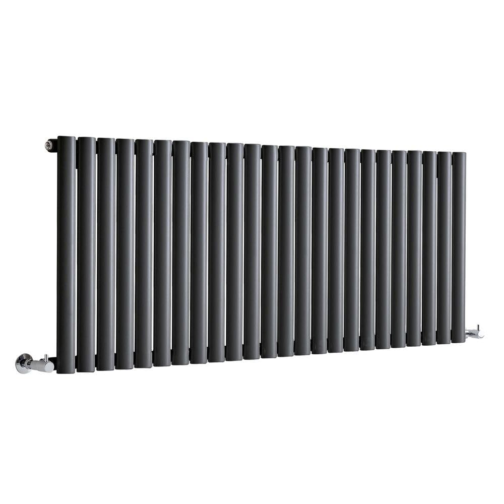 Milano Anthracite Aruba Horizontal Single Oval Panel Radiator - 600Mm X 1416Mm