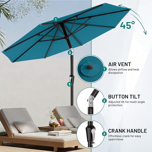 Image of AreShark 9 FT Patio Umbrella for Outdoor, Outdoor Table Umbrella with Push Button Tilt and Crank, Outdoor Patio Umbrellas with 8 Sturdy Ribs for Market, Garden, Pool (Lake Blue)