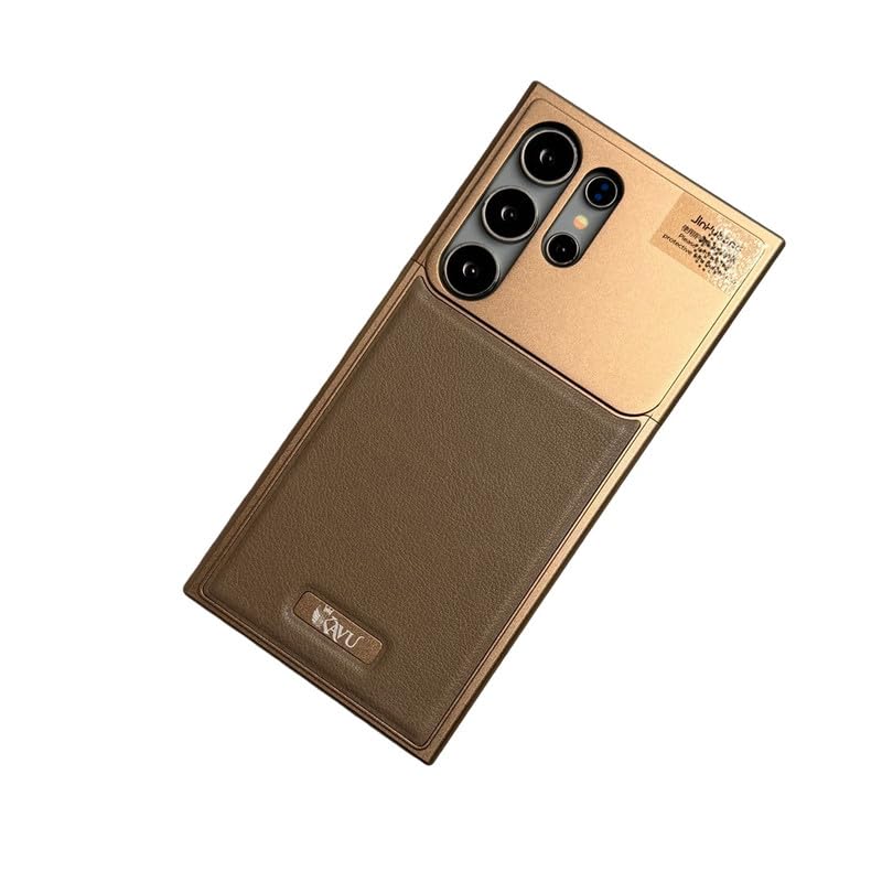 Image of Business Leather Phone Case for Samsung Galaxy Case Compatible with Mag Charging | Cloth Aroma Therapy Phone Case with Magnetic Absorption Function (Leather-Gold, Samsung Galaxy S24 Ultra)