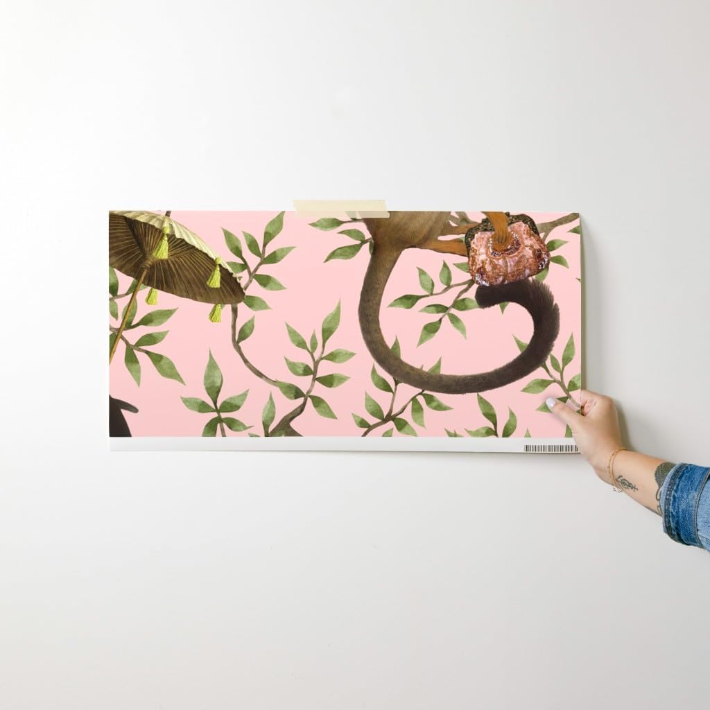 Peel & Stick Wallpaper Swatch - Antique Chinoiserie Whimsical Drunk Monkey Marie Antoinette Rococo Garden Floral Custom Removable Wallpaper by Spoonflower