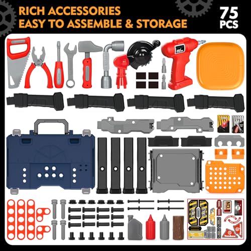 Hodurgyi GZT ORANGE Kids Tool Bench With Electric Drill And Chair, Pretend Play Kids Tool Set, Transformable Toddler Tool Box thumb #5
