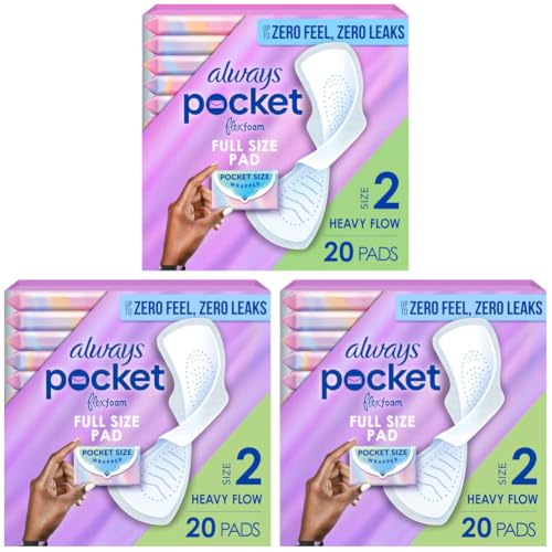 Image of Always Pocket Flexfoam Pads, Size 2, Heavy, with Wings, 20 Count (Pack of 3)