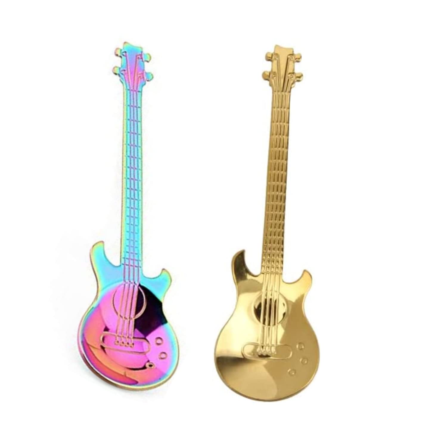 Zhjuju Coffee Stirrers,2 Pack Guitar Spoons Coffee Teaspoon Stainless Steel Coffee Spoon Colorful Small Dessert Spoons Teaspoons Housewarming Gift For Coffee Lovers Cute Tea Spoons