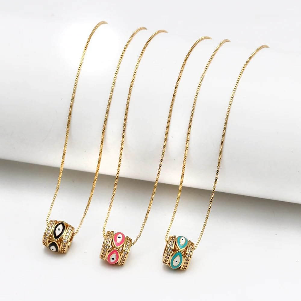 Collar con colgante de ojo malvado colorido de la suerte turca con aceite de goteo relleno de oro de 14 quilates para hombres y mujeres delicado