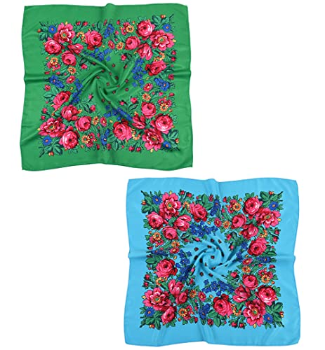 2 PCS Russian Ethnic Scarf Square Head Hair Scarves...