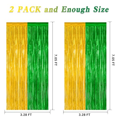 Image of ZATAYE 2 Pack Green Gold Christmas St Patricks Foil Curtain Decorations | Green Gold, Metallic Foil, 3.28 x 7.05 FT, Tinsel Backdrop, Foil Curtain Streamer, Christmas St Patricks Party