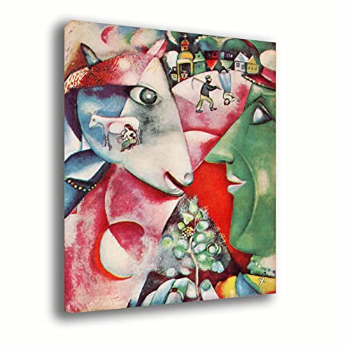 Stampa Digitale in HD su Tela Quadro MARC CHAGALL I and Village - RIPRODUZIONE STAMPA SU TELA Quadri Moderni Moderno Arte Astratto Cucina Soggiorno Camera da letto printerland.it (30x40 cm)