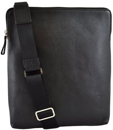 Alicia Klein® B03EP-BLACK Black Leather Crossbody Tablet Bag for Men Women Ipad Kindle Surface Notebook