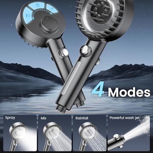 Image of PWERAN Filtered Shower Head with Handheld, High Pressure Water Flow and Multiple Spray Modes Shower Head with Filter, Power Wash for Hard Water, Head Shower with ON /OFF Switch for Bath