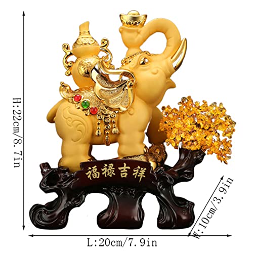 Statua portafortuna a forma di elefante Feng Shui, statuetta in resina dorata per la decorazione di casa e ufficio, attira ricchezza e buona fortuna per prosperità e successo