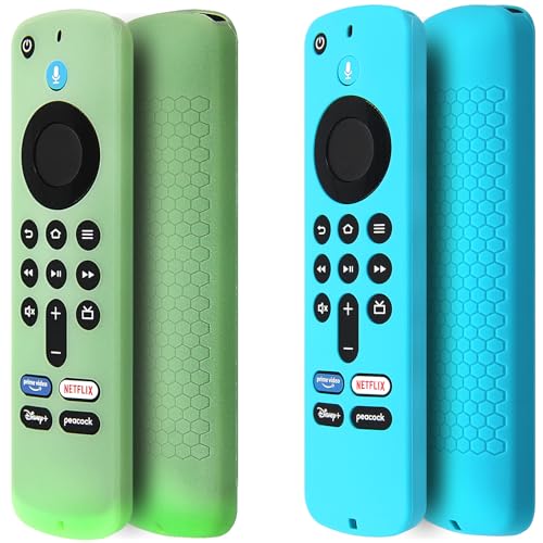 Pinowu Schutzhülle für Fernbedienung, kompatibel mit Fire TV Stick 4K HD 2nd (2024 veröffentlicht) / Pioneer Neueste Alexa Sprachfernbedienung, rutschfeste Silikonhülle mit Handschlaufe, Grün, Türkis