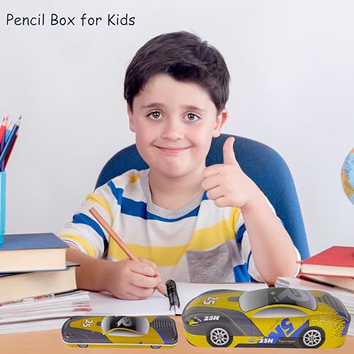 Image of ZAFCO Metal Car Pencil Box for Kids | Compass for Boys | Two in One Pen Box for Students | Car Geometry for School | Pencil Box for Boys | Birthday Return Gift 1 Unit (Yellow)