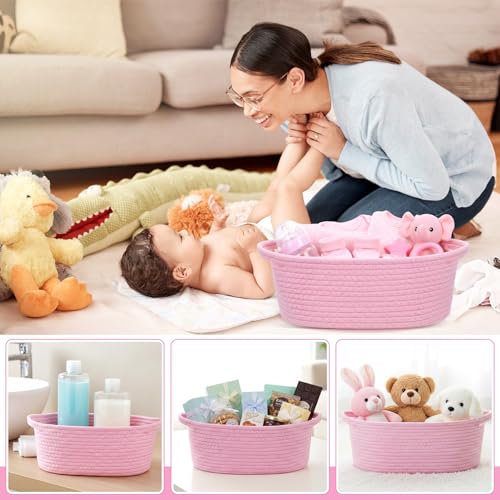 Image of Colingmill Woven Basket with Gift Bags and 2 Ribbons, Raffia Grass Paper Shred Filler, Gift Card, Empty Small Rope Basket for Storage Presents Toy Organizer(Pink,12 * 8 Inch)