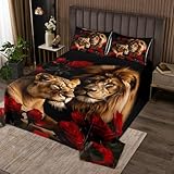 Homemissing Löwe Tagesdecke 240x260cm Jungen Mädchen Rose Löwe Bettüberwurf atmungsaktive weiche Safari Druck Steppdecke 3D Wilde Tiermuster Schlafzimmer Dekor Mikrofaser Reißverschluss