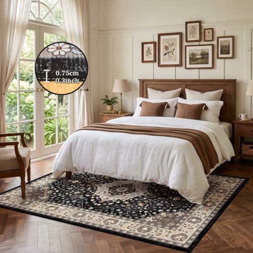 TUKDAK Vintage Teppich Wohnzimmer 120x180cm, Schwarz Weiß Waschbarer Teppich Schlafzimmer, Boho Kurzflor Esszimmer Teppiche… – Ansicht 3