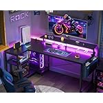 ODK 48 Inch Gaming Desk with USB Charging Ports and LED Lights, Reversible L Shaped Computer Desk with Storage Shelves & Monitor Stand, Corner Gamer Desk Table with Power Outlets, Black - Image 2
