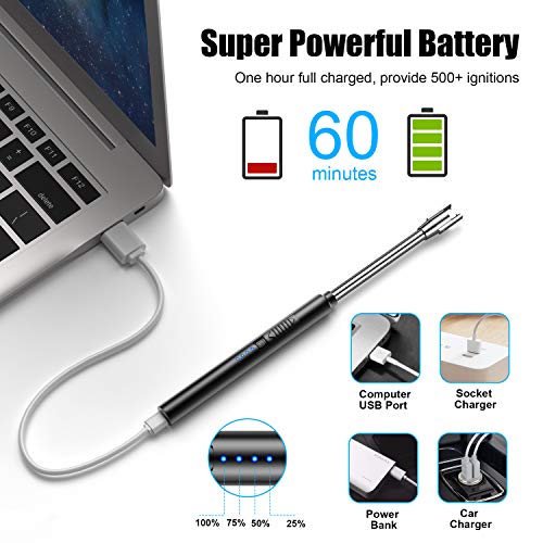 Lichtbogen-FeuerzeugUSB-Wiederaufladbares-Elektrisches-Plasma-Feuerzeug-mit-360--Flexiblem-Langem-Hals-und-Led-Batterieanzeige-Winddichtes-Edelstahl-Feuerzeug-mit-Dreifacher-Sicherheit-Schwarz