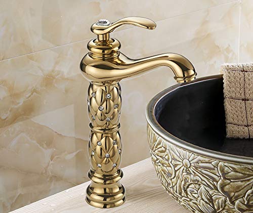 Sanque Brass Basin Tap Hot & Cold Mixer Tap Faucet Sink Mixer for Bathroom & Livingroom (Gold 3)