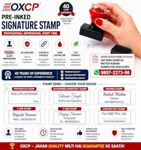 Image of ASPL Customized Pre-Inked Pocket Stamp | Personalised Rubber Stamp with Custom Text | for Signature, Proprietor, Partner, Shop & Office Use | 2 to 4 Line Stamp | Compact Design