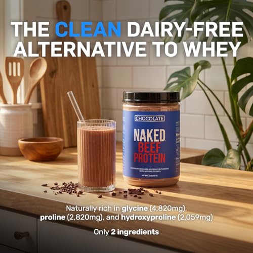 Image of NAKED Chocolate Beef Protein Isolate - Grass Fed European Beef Bones, 21g Protein & Collagen Amino Acids, Dairy Free, No Artificial Ingredients, Paleo Keto Carnivore Friendly, Chocolate - 20 Servings