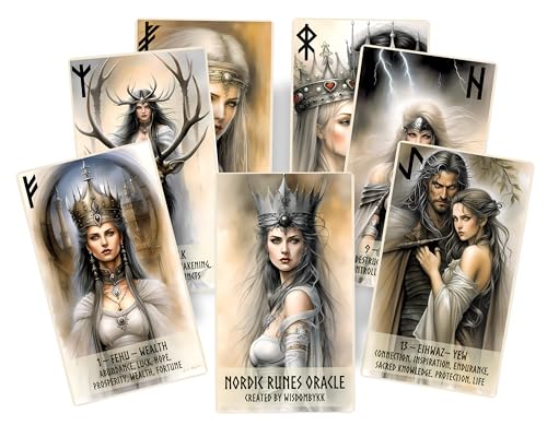 Nordic Runes Oracle - Jeu de runes 44 cartes avec bindrunes et art d'inspiration nordique