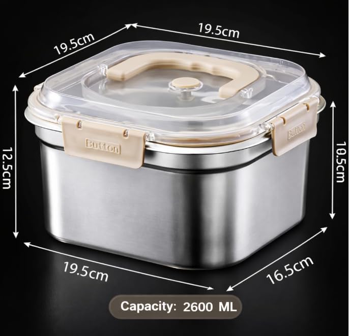 Image of Leakproof Stainless Steel Lunch /Bento Box - Airtight Food Container for Office, School & Travel with Locking Lid 2600ml Food Storage Container with Secure Lid