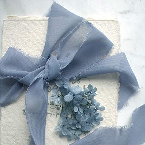 Chiffon Ribbon Blue & Grey Handmade Frayed Fringe Sheer Boho Silk Ribbons For Gift Wrapping, Floral, Wedding Invitations, Bouquet, 1-1/2'' 5 Yards*4 Rolls #TOP4