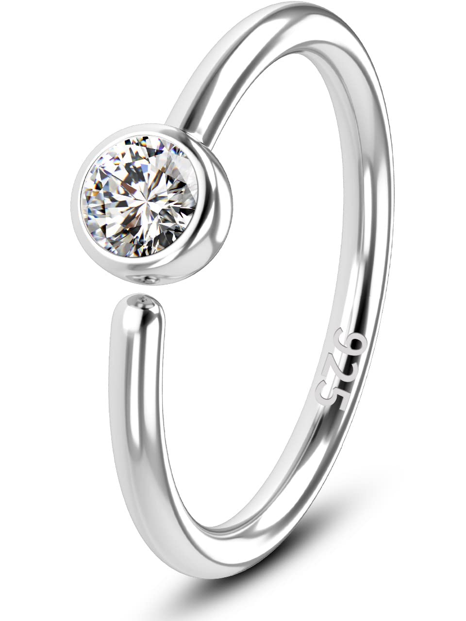OUFER 20G Silber 925 Nasenring Klar CZ Nostril Piercing Ring 8 mm Nasenpiercing Seamless Open Nose Ring Nose Hoop Ring Piercing Nase Knorpel Ohrpiercing