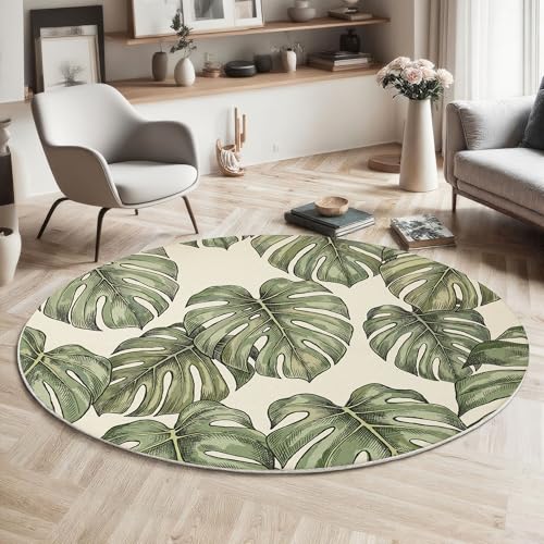 Tapis rond naturel vert clair pour une descente de lit douillette
