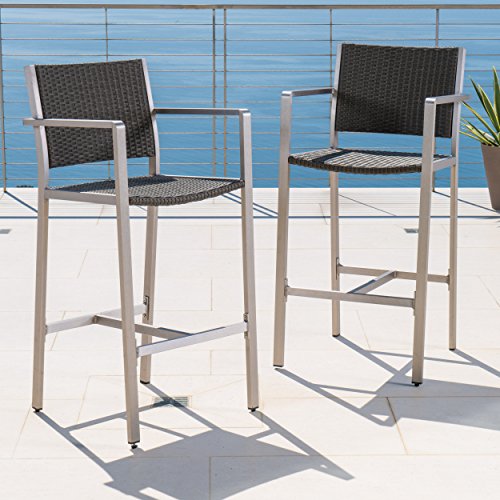 Crested Bay 3 Piece Grey Outdoor Wicker And Aluminum Bar Set (3 Piece Set, Grey With Wicker Top) #TOP2