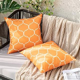 MIULEE Outdoor Cushion Cover Decorative Waterproof Throw Pillow Cover Comfortable Modern Geometric Patterns with Polyester Pillow Case for Sofa Bed Garden 2 Pieces 16 x 16 Inch 40 x 40 cm Orange