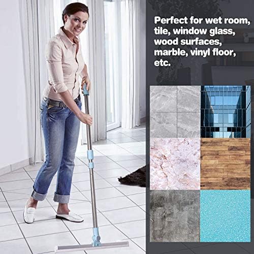TENSUN 50cm Floor Squeegee Telescopic Silicone Water Squeegee Window Cleaner Heavy Duty Mop with 3 Part Long Handle 130cm for Wet Room Window Shower Floor Garage