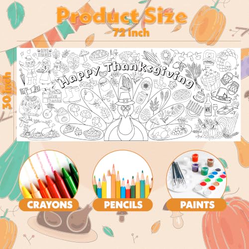 Image of Thanksgiving Giant Coloring Poster /Tablecloth -Thanksgiving Crafts for Kids | 30 x 72 Inches Jumbo Thanksgiving Coloring Banner - Kids Crafts Activities Games Decor Thanksgiving Party Favors Decorations